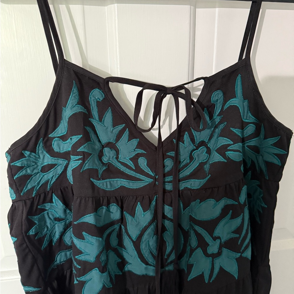 Free People Black and Teal Embroidered Romper